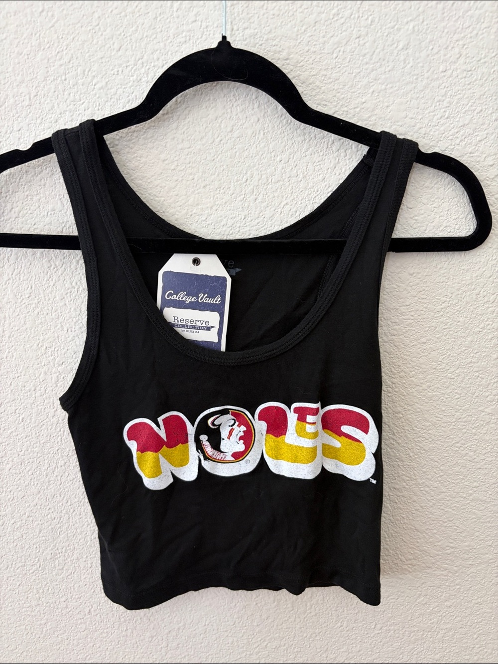 NWT- Reserve by College Vault Black 'Noles' Graphic Crop Tank